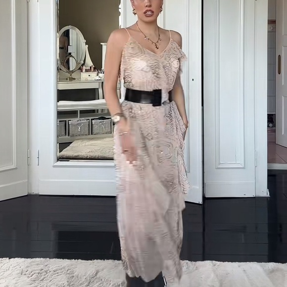 NET ZARA SHIMMERING RUFFLED MIDI DRESS - Picture 4 of 13